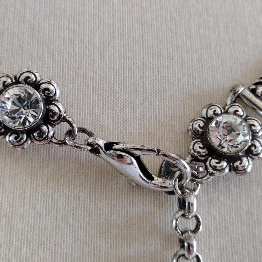 Crystal Silver-Tone Flower Chain Belt XL